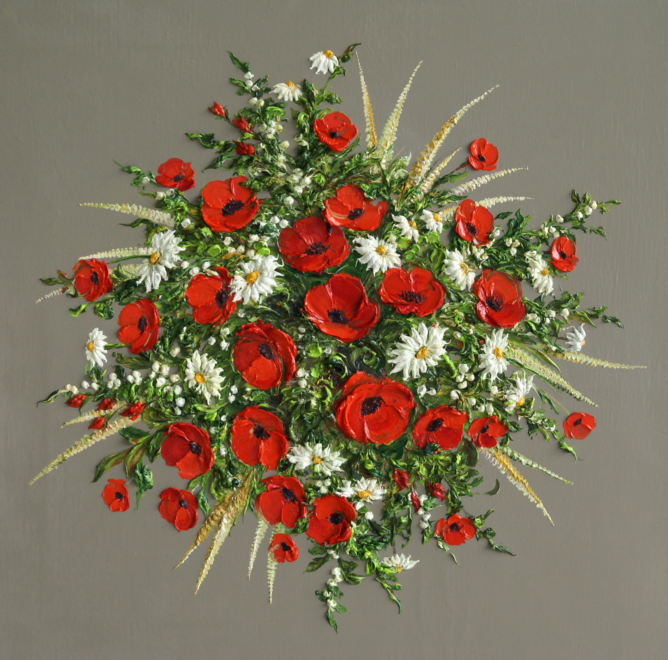 Klaprozenschilderij 3d reliëftechniek